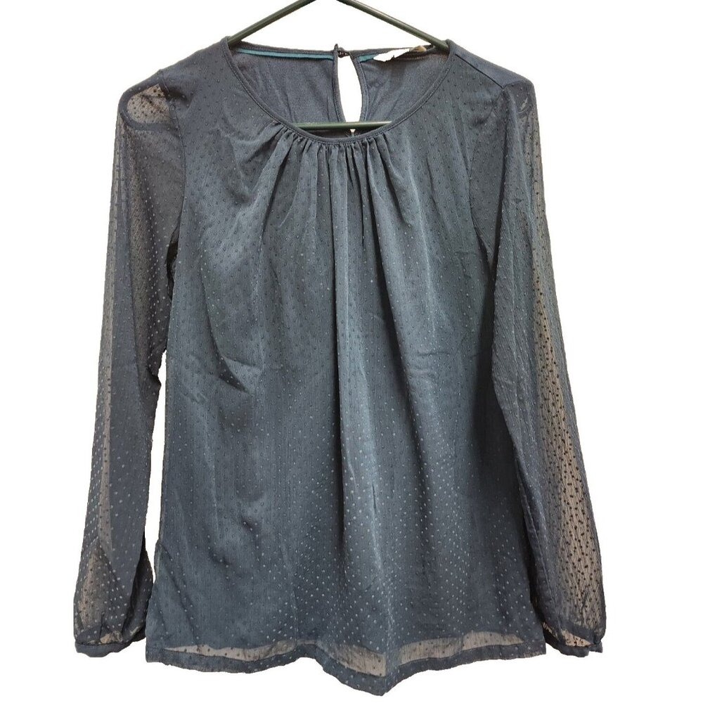 Boden Womens Dark Fairy Whimsygoth Top Size 4 Teal Swiss Dot Sheer Long Sleeve